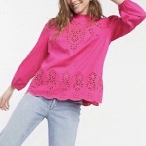 J CREW Mockneck Cotton Eyelet Top Pink